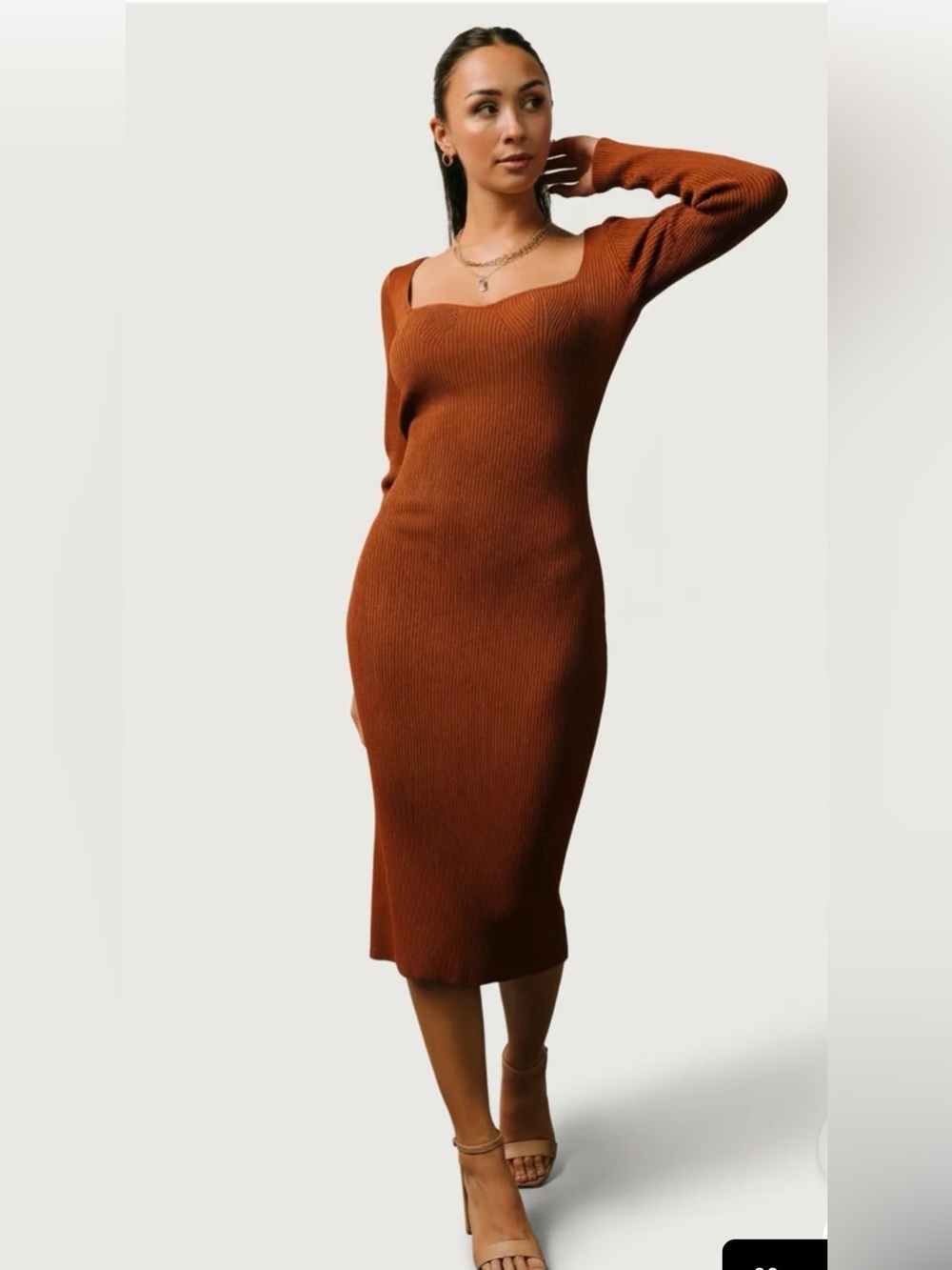 Do + BE long-sleeve ribbed knit dress rust/brown shade long sleeve size S